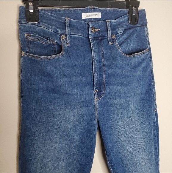 Good American Good Waist Crop Blue High Rise Distressed Skinny Jeans - Picture 6 of 11